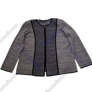 Classic Zip Up Misook Navy Striped Jacket Size XL.